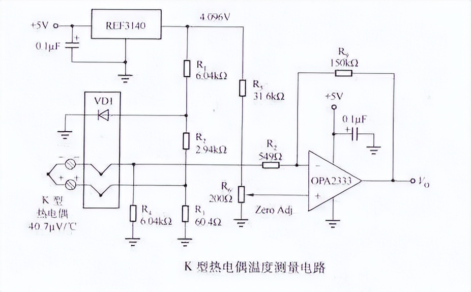K型熱電偶溫度測量電路