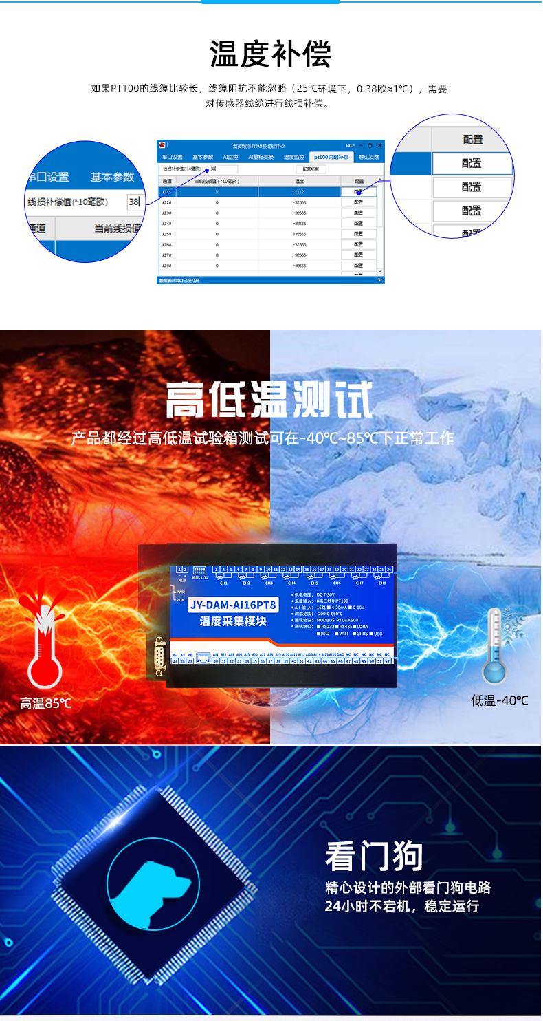 JY-DAM-AI16PT8 溫度采集模塊功能 JY-DAM-AI16PT8 溫度采集模塊功能